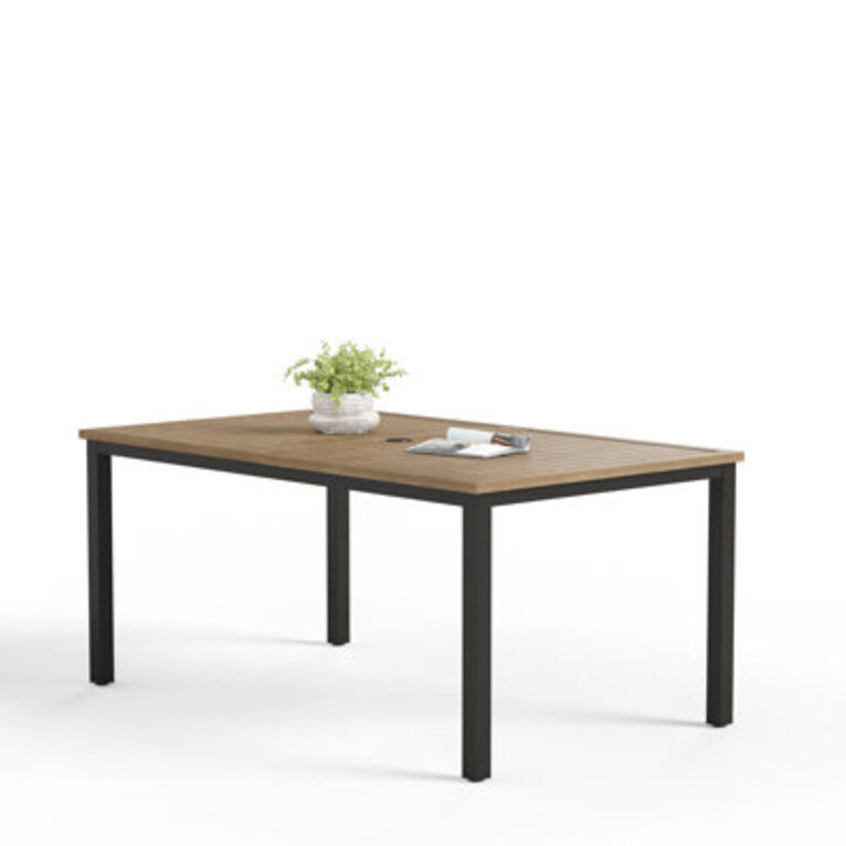 Aury 38 W x 64 D Rectangular Metal Patio Dining Table with Umbrella Hole