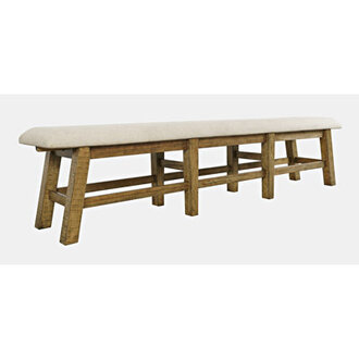 Fahrettin Rustic Distressed Pine  Upholstered Dining Bench