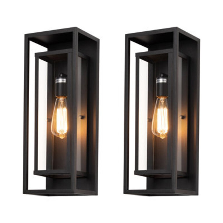 Rasharkin Classic Outdoor Wall Sconce Rectangular Metal Frame and Clear Glass Shade Waterproof