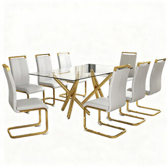 Amreena 9 - Piece Glass Double Pedestal Dining Set
