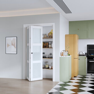 Frosted Glass And Solid Manufactured Wood Bi-Fold Door With Installation Hardware Kit