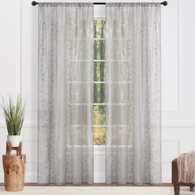 Delicia Floral Sheer Rod Pocket Curtain Panels