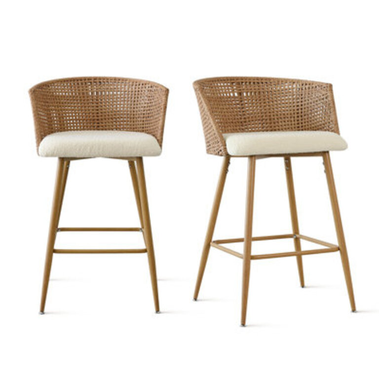 Emmitsburg 27 Upholstered Boucle Rattan Full Back Arm Counter Stool