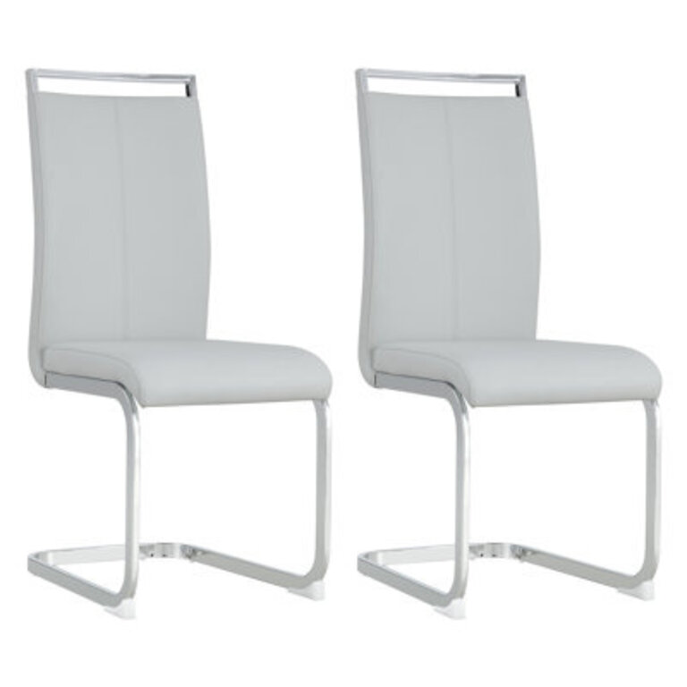 Modern Charlinda Faux Leather Cantilever Dining Chairs with Chrome Base and Metal Handles Set of 2