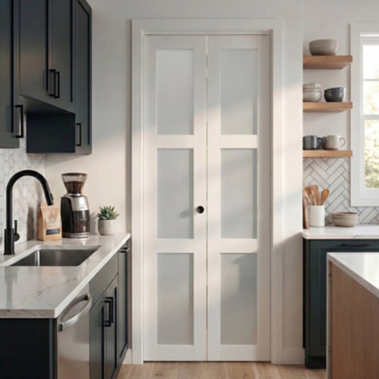 78 Frosted Glass Bi-fold Door with Installation Hardware Kit for 80 Door Opening Height
