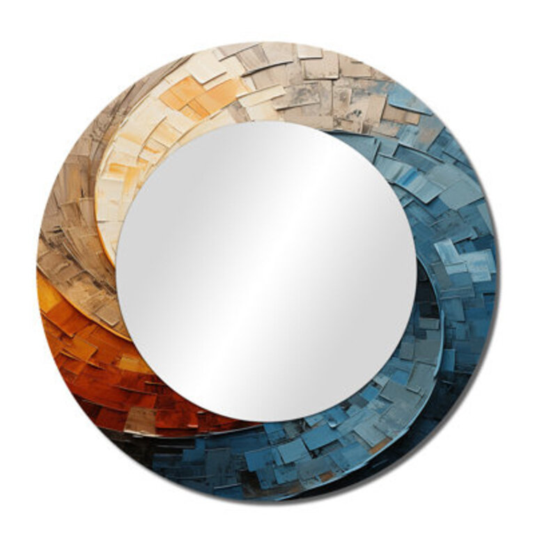Collaged Spiral - Abstract Spirals Large Mirror Teal Round Decorative Wall Mirror Printed Metal Art