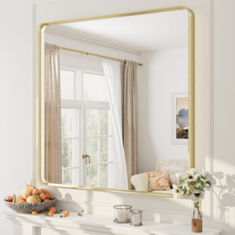 Aevar Tempered Glass and Aluminum Alloy Framed French Cleat Mounted Wall Mirror
