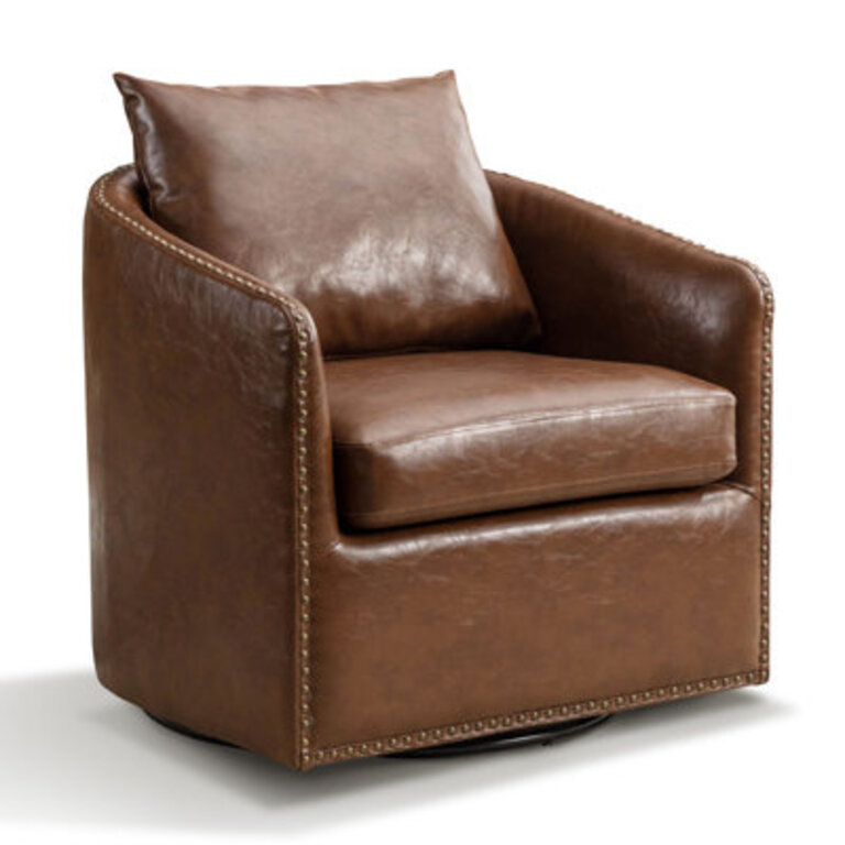 Jarissa 278 Wide Luxe Soft Swivel Arm Barrel Chair with Nailhead Trim and Removable Cushion