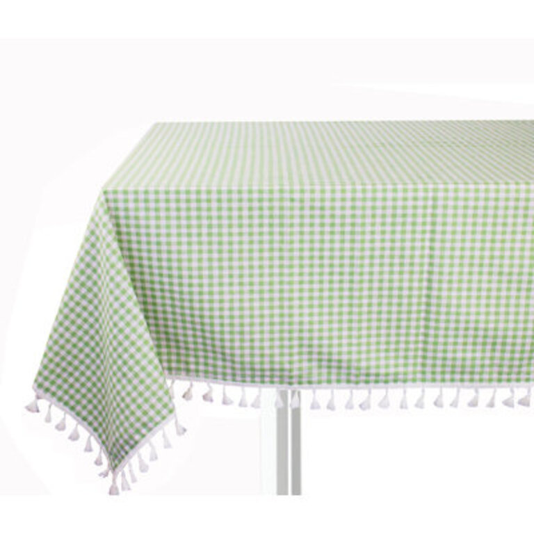 Brown Gingham Check Tasseled Cotton Blend Square Tablecloth