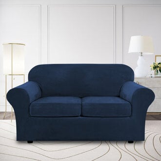 Soft Velvet Plush 3 Piece Stretch Loveseat Sofa Slipcover for 2 Cushion Couch Machine Washable