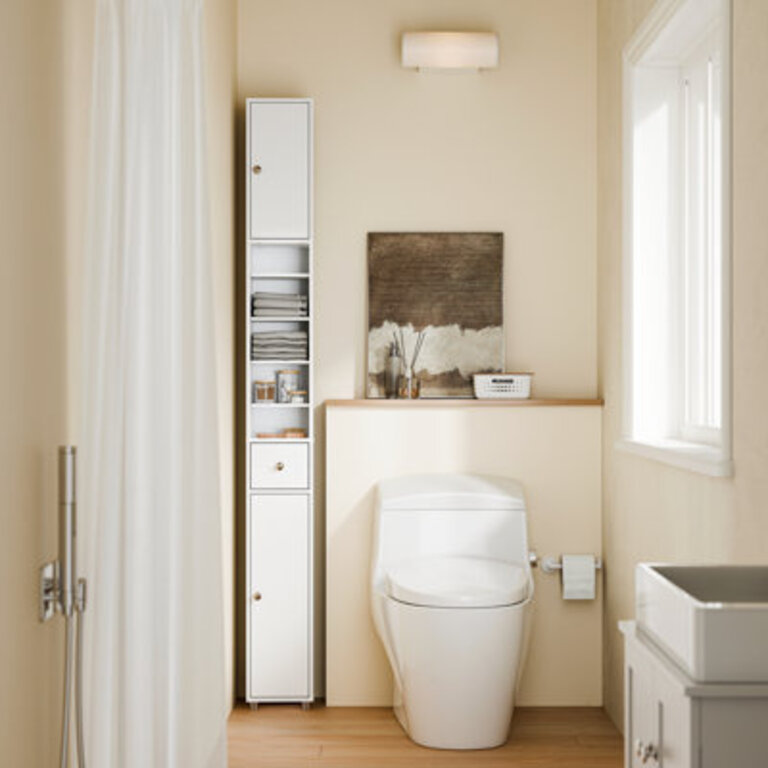 Dirksen Bathroom Narrow Tall Storage Cabinet with 2 Doors 1 Drawer