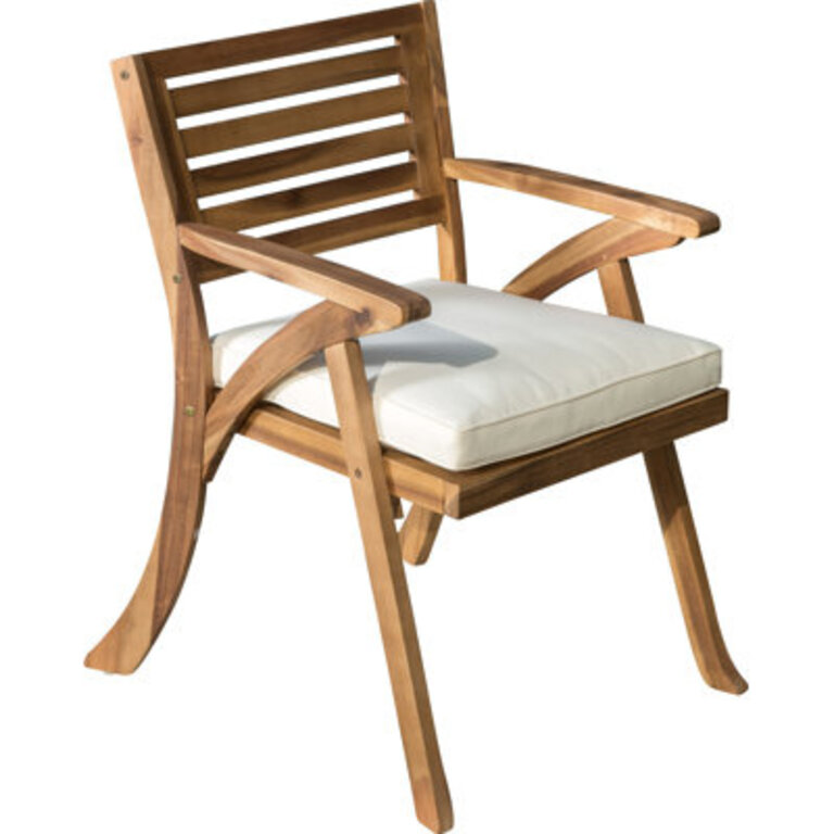 Brizio Wood Premium All-Weather Wicker Outdoor Dining Armchair with Cushion