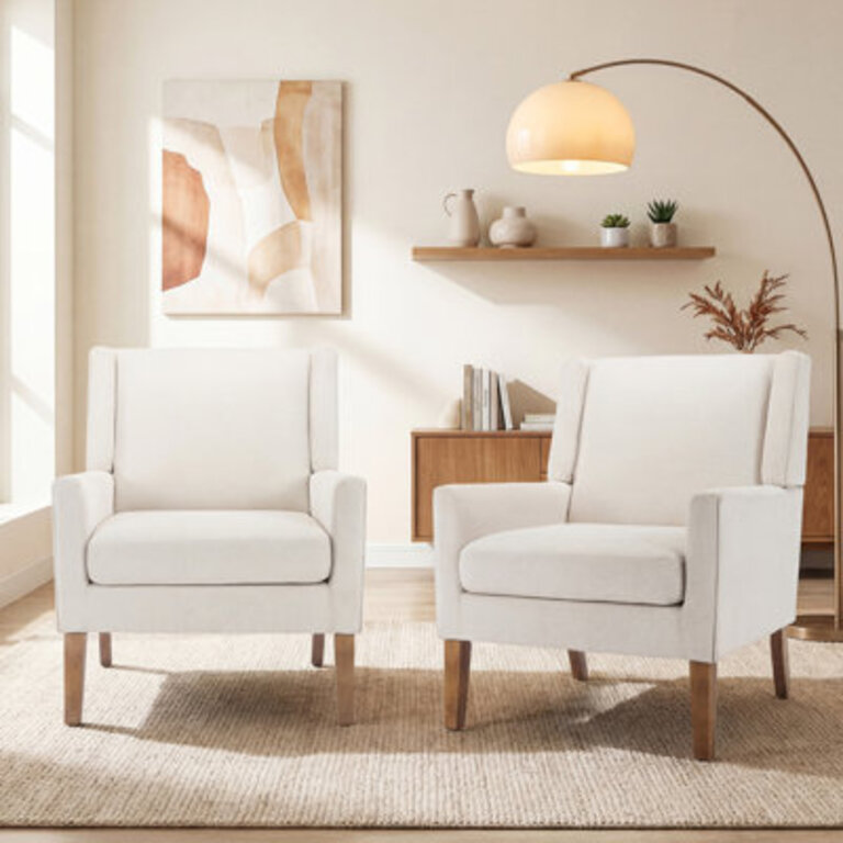 Ayran Upholstered Wingback Armchair with Solid Wood Legs