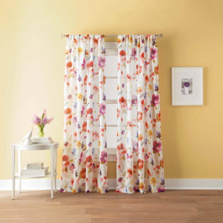 Sabel Watercolor Print Rod Pocket Single Curtain Panel