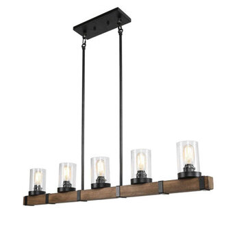 Smither 5 - Light 429 Wide Kitchen Island Pendant with Wood Accents