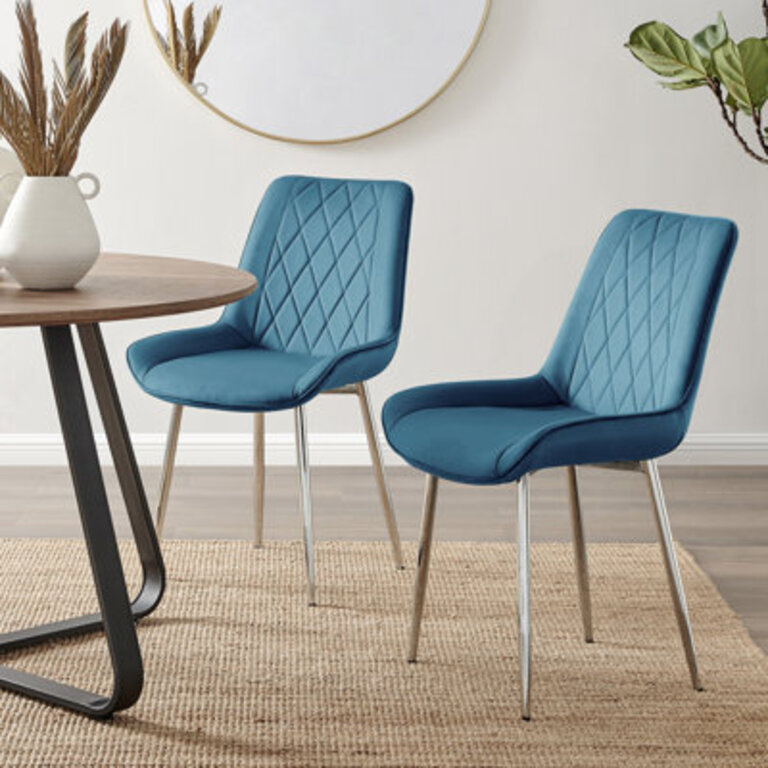 Simsbury Velvet Modern Upholstered Quilt Stitched Tapered Metal Leg Luxury Dining Chairs