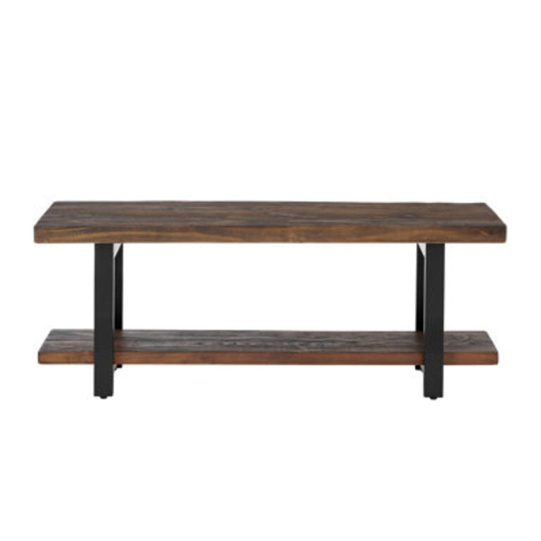 Rundell 48 Wide Rustic Industrial Solid Wood And Metal Frame Entryway Bench With 2 Tiers