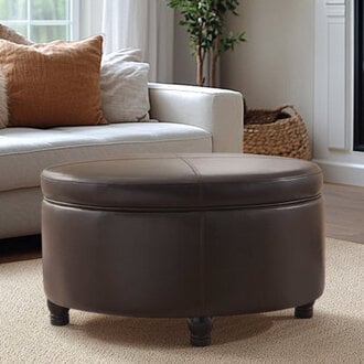 Duanys Faux Leather Upholstered Round Storage Ottoman