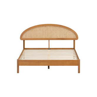 Gem Solid Wooden Bed Frame With Headboard And Natural Rattan 1000 Lb Capacity
