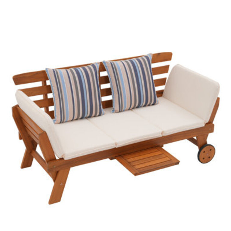 752 Acacia Outdoor Foldable Patio Daybed With Removable Cushions  Wheel