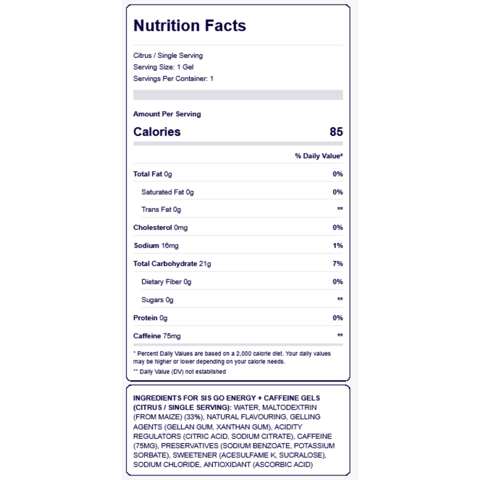 Science In Sport SiS GO Energy + Caffeine Gels, Citrus, single