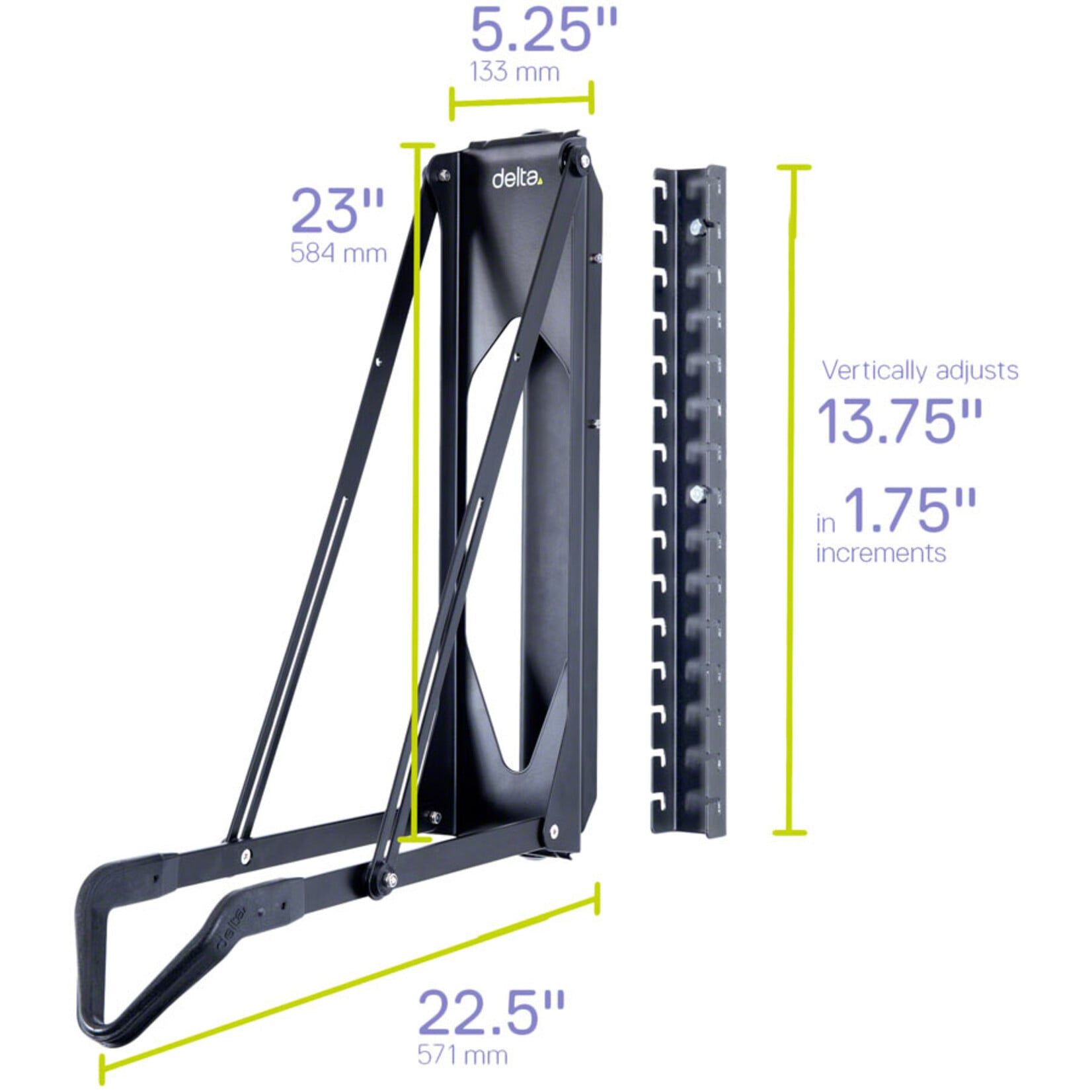 Delta Delta Pivot Wall Mounted Bike Storage Rack - 1 Bike, Matte Black