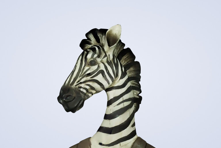 3D model of a zebra head wearing a costume