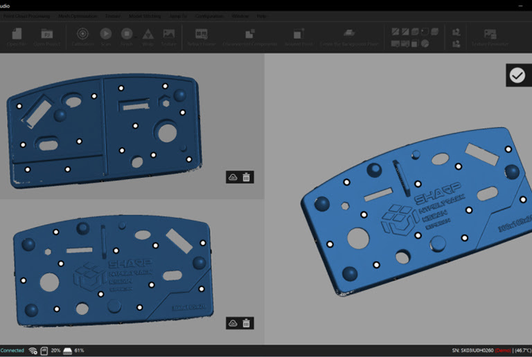 View inside 3DeVOK Studio of a thin plate with holes.