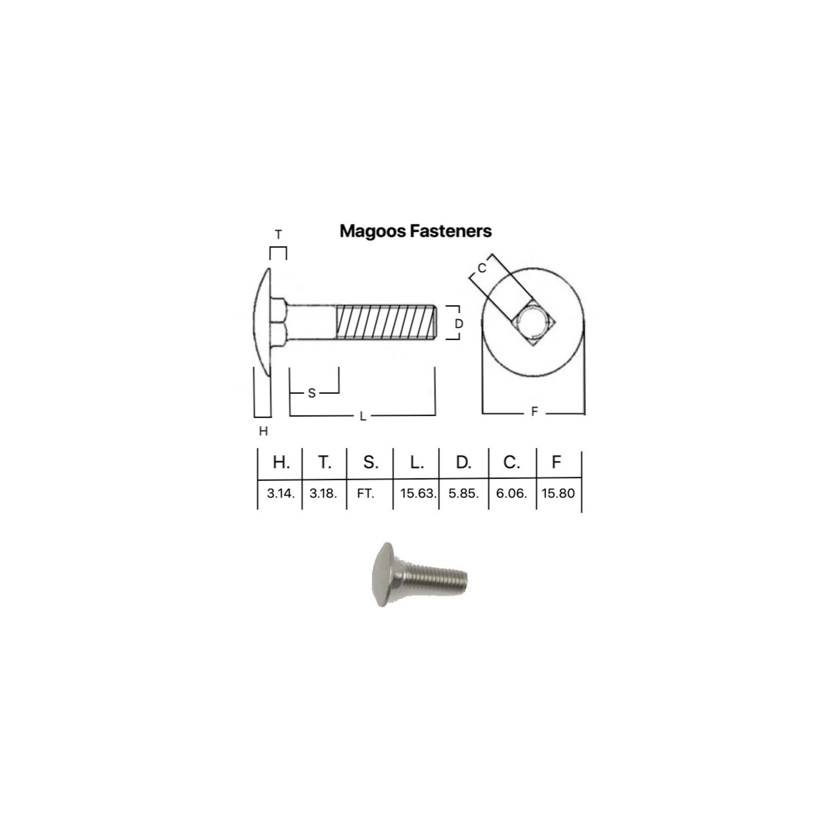 SS-316 SS316 Cup Head Bolt ISO M6 X 20