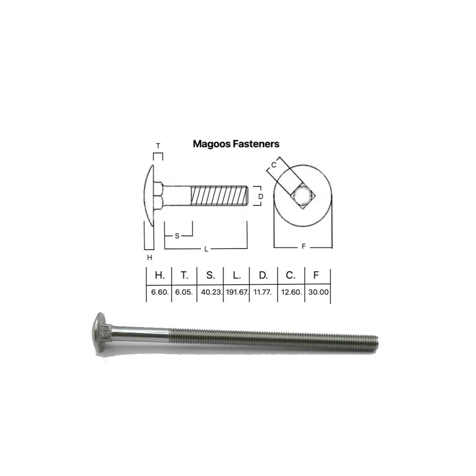 SS-316 SS316 Cup Head Bolt ISO  M12 X 200