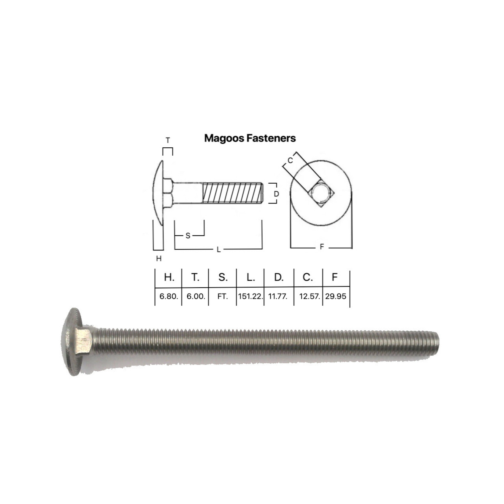 SS-316 SS316 Cup Head Bolt ISO  M12 X 160