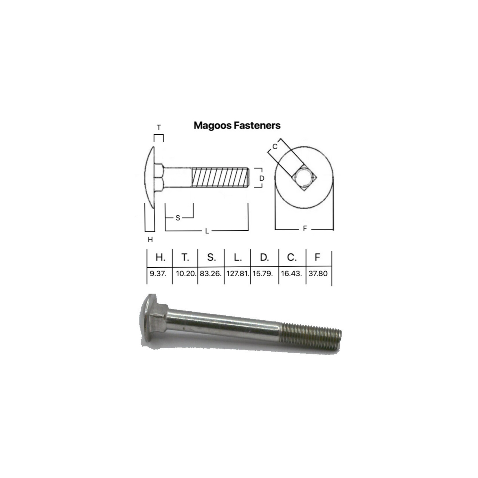 SS-316 SS316 Cup Head Bolt ISO M16 X 140