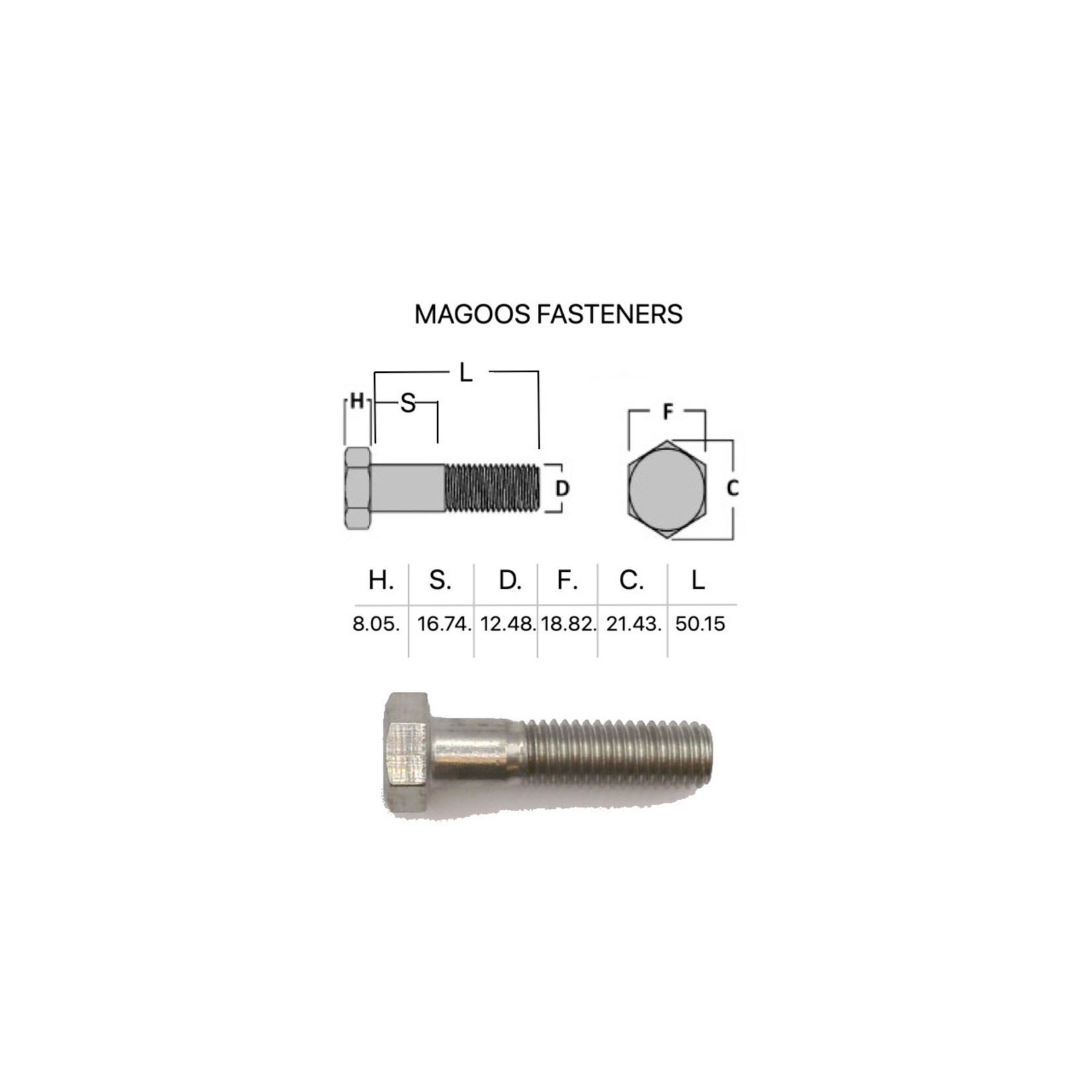 Bolts SS316 Hex Bolt UNC 1/2 X 2