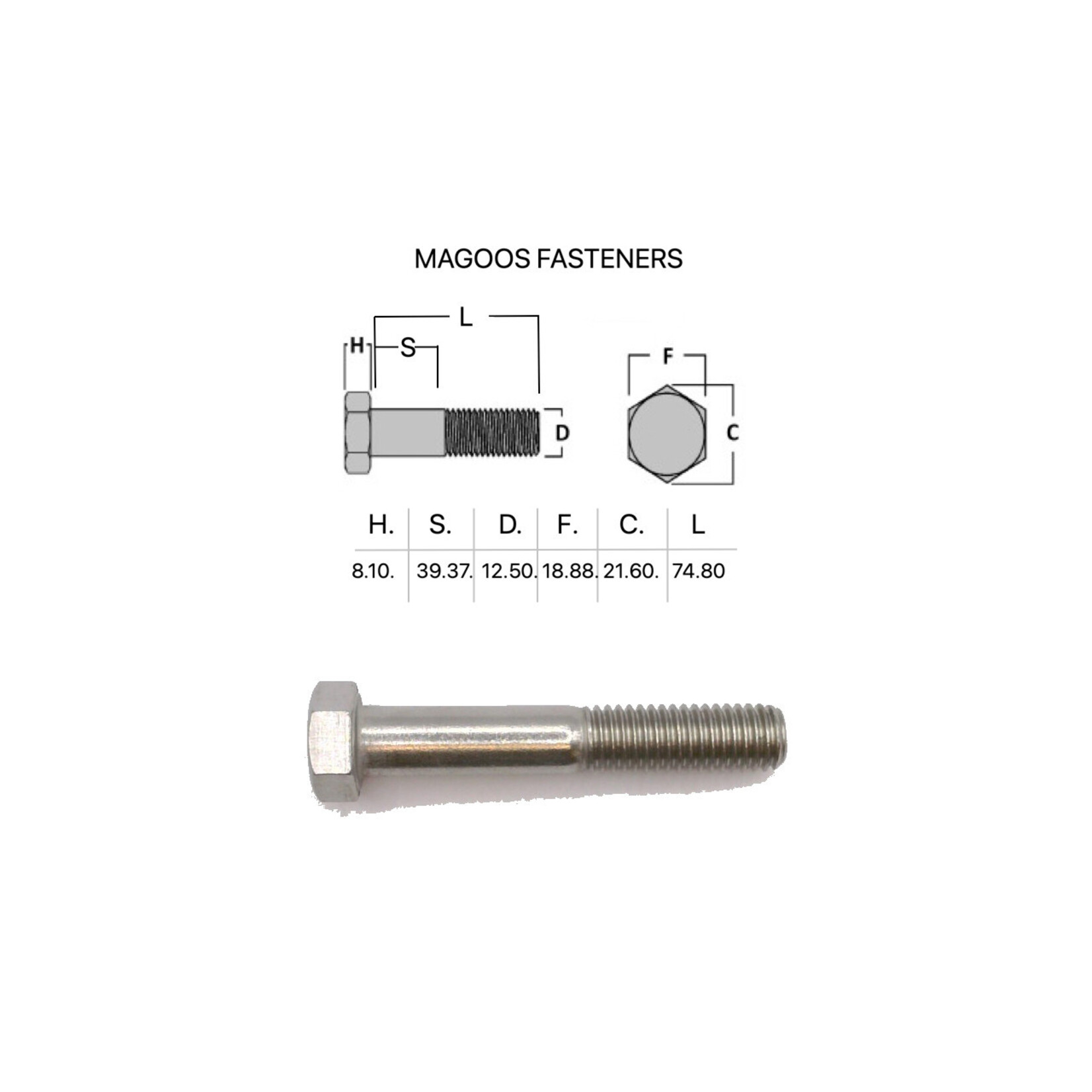 Bolts SS316 Hex Bolt UNC 1/2 X 3