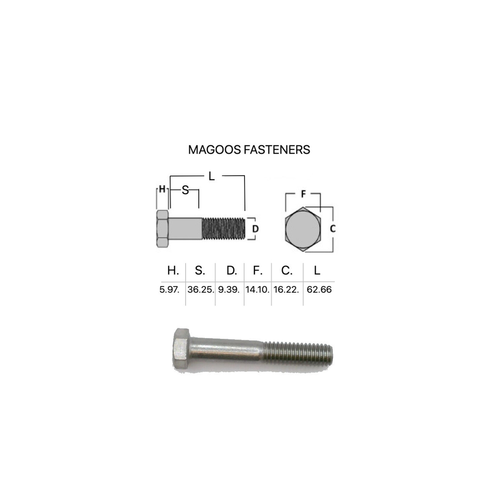 Bolts SS316 Hex Bolt UNC 3/8 X 2-1/4