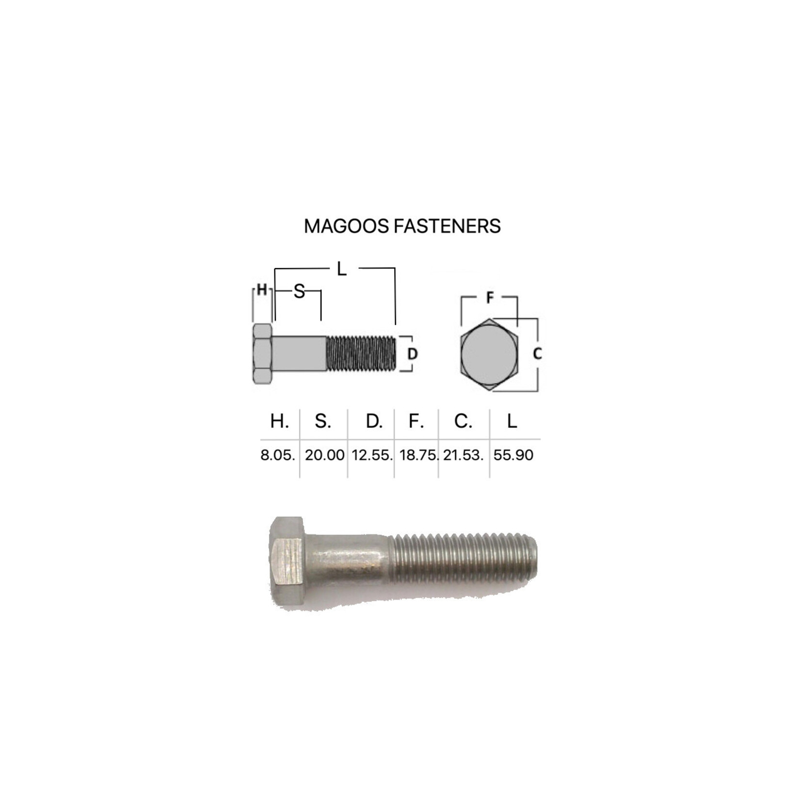 Bolts SS316 Hex Bolt UNC 1/2 X 2-1/4