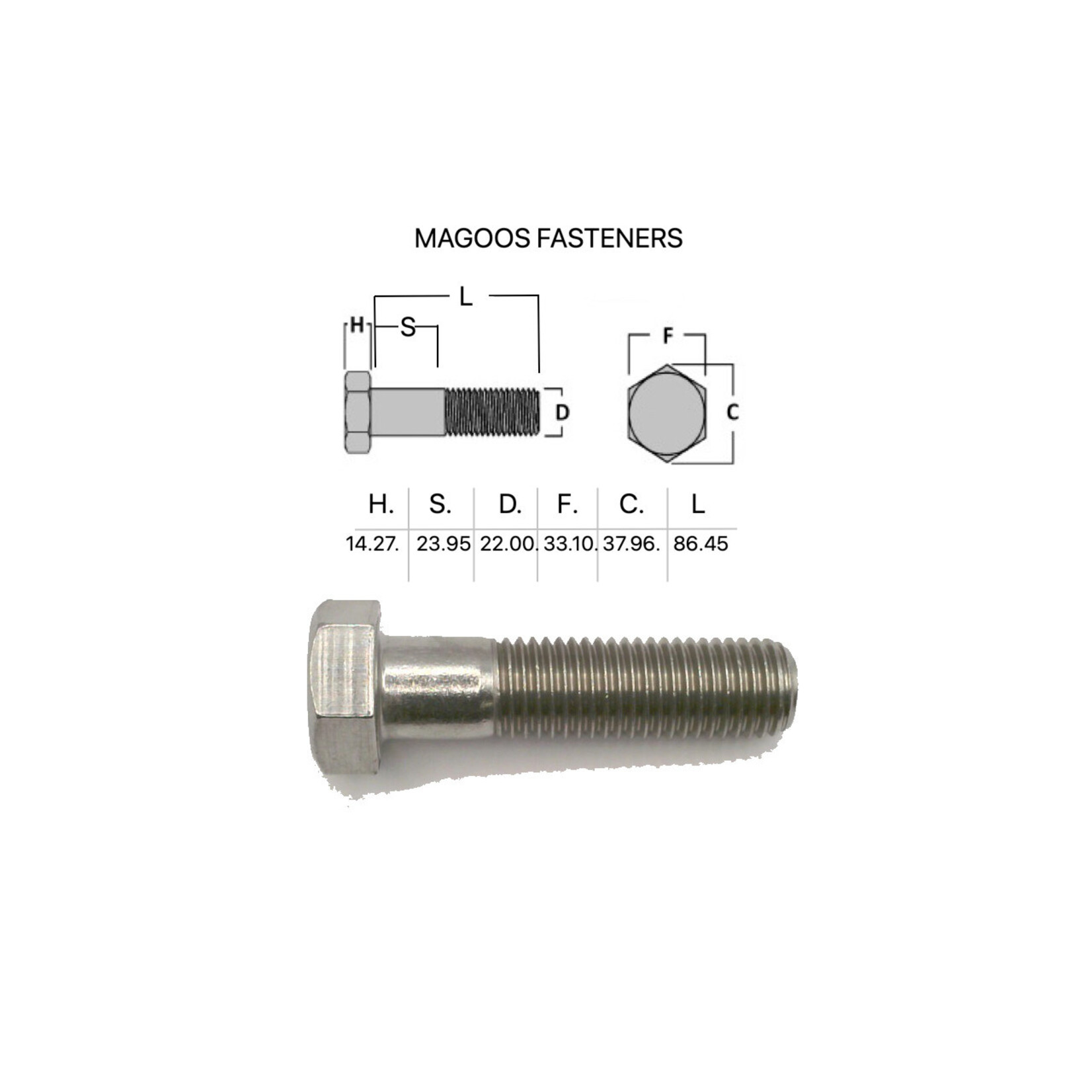 Bolts SS316 Hex Bolt UNC 7/8 X 3-1/2