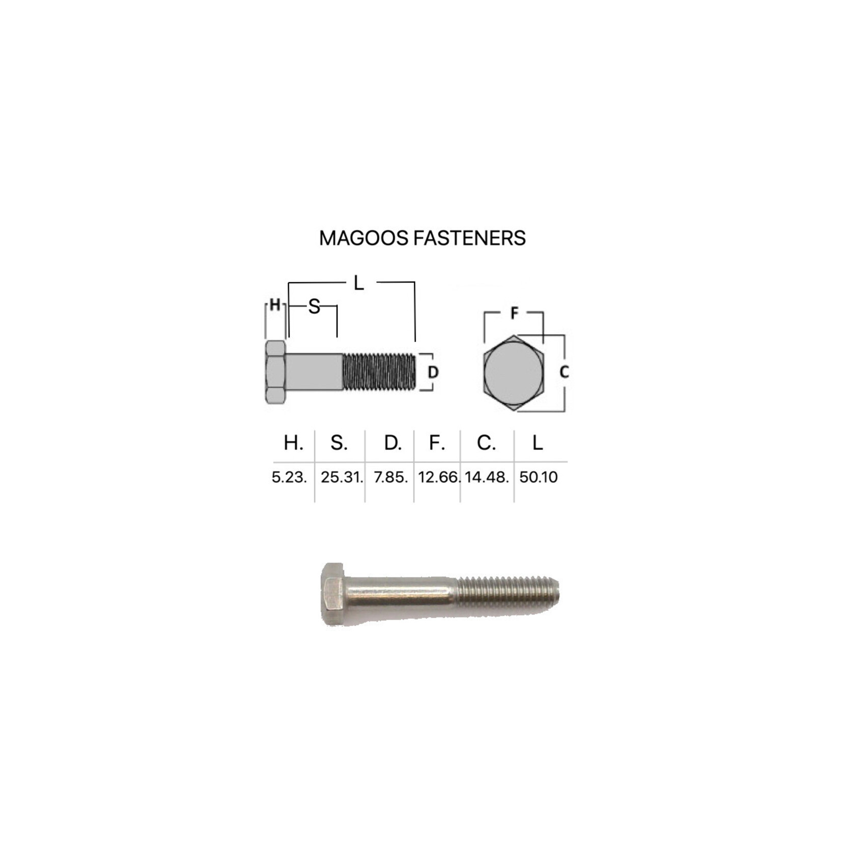 Bolts SS316 Hex Bolt UNC 5/16 X 2