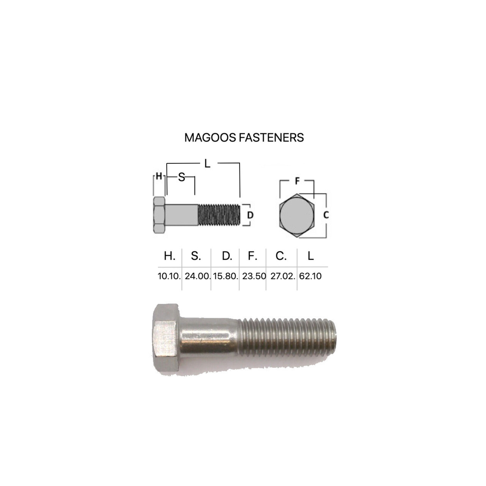 Bolts SS316 Hex Bolt UNC 5/8 X 2-1/2