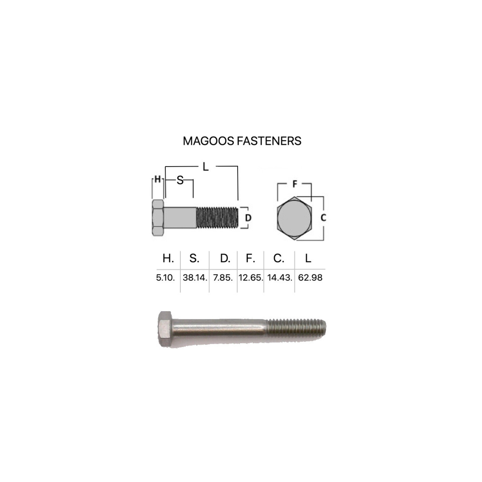 Bolts SS316 Hex Bolt UNC 5/16 X 2-1/2