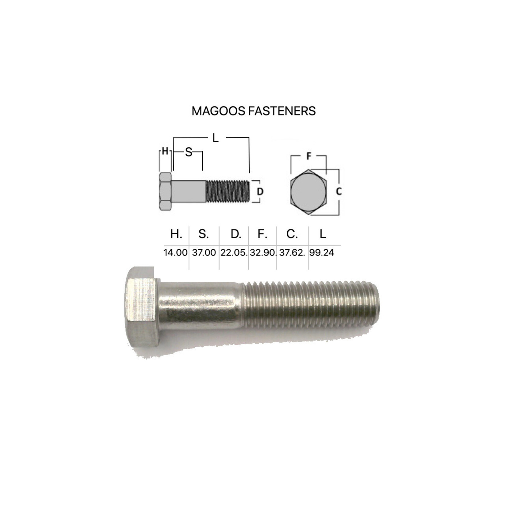 Bolts SS316 Hex Bolt UNC 7/8 X 4