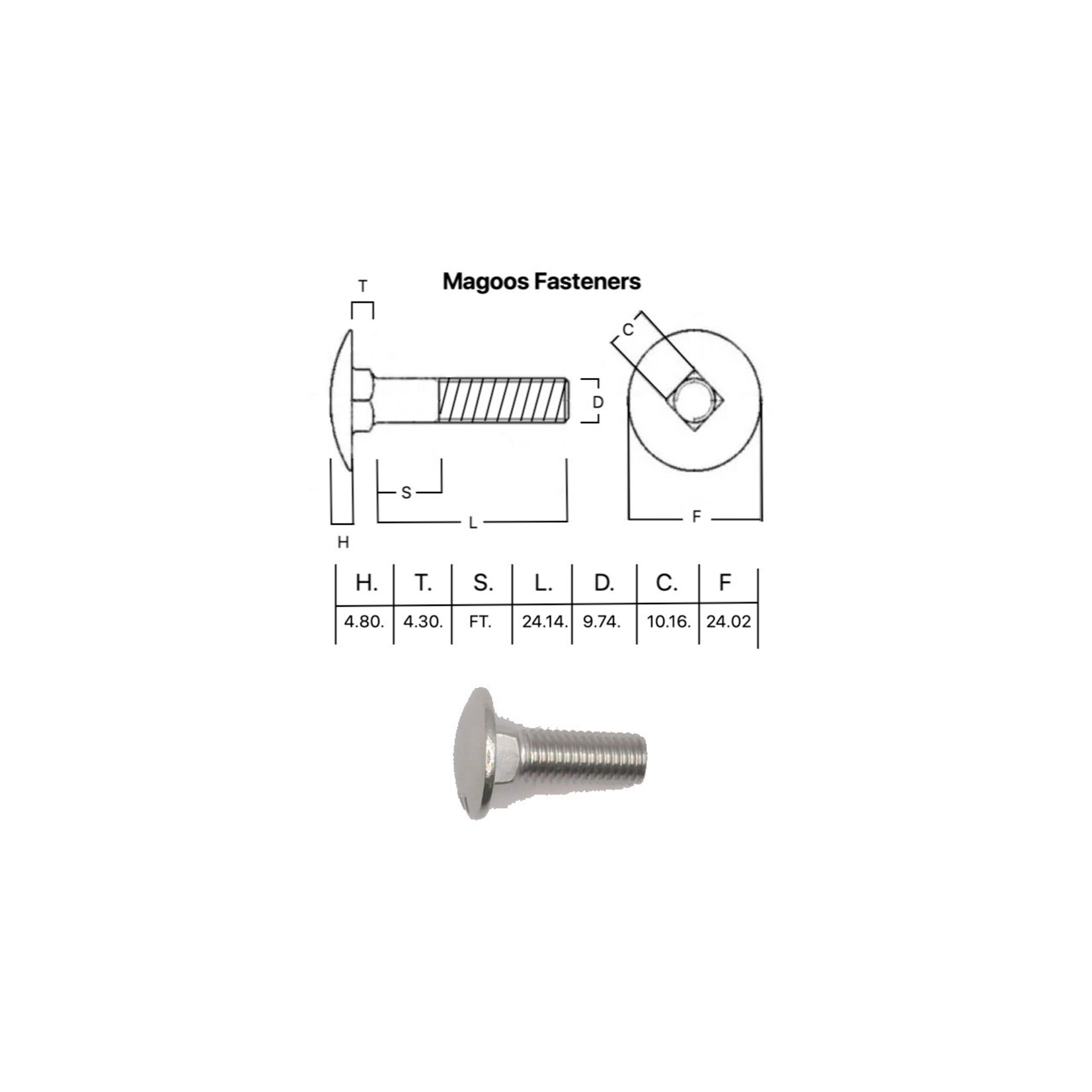 SS-316 SS316 Cup Head Bolt ISO M10 X 30