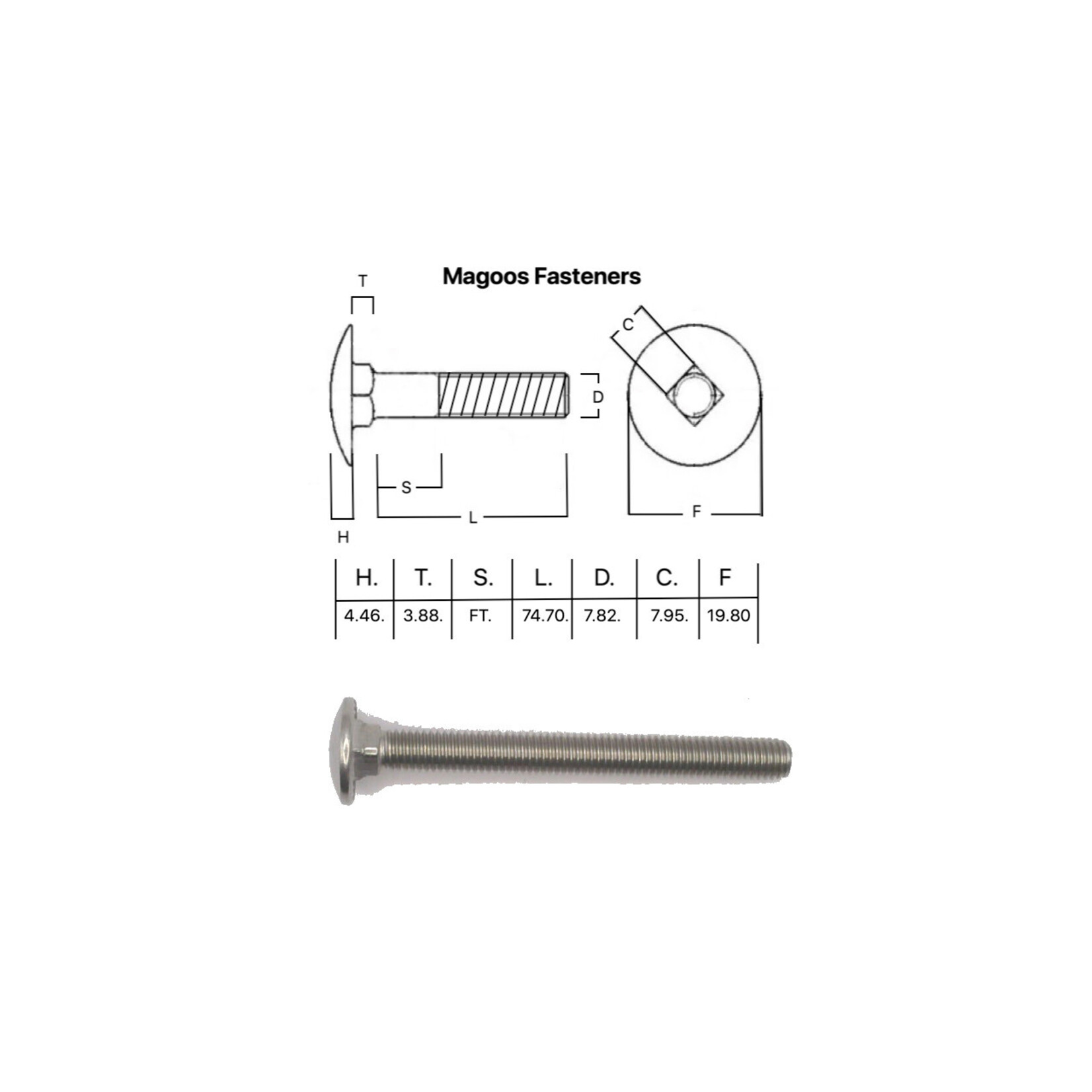 SS-316 SS316 Cup Head Bolt ISO M8 X 80