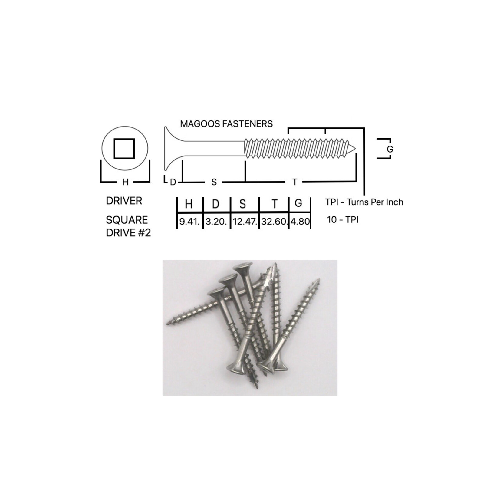 Screws SS316 Type 17 Bugle Batten 10-10 X 50mm SQUARE Drive