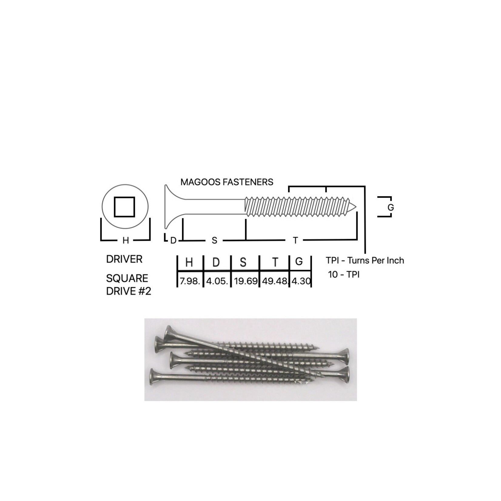 Screws SS316 Type 17 Bugle Batten 8-10 X 75mm SQUARE Drive