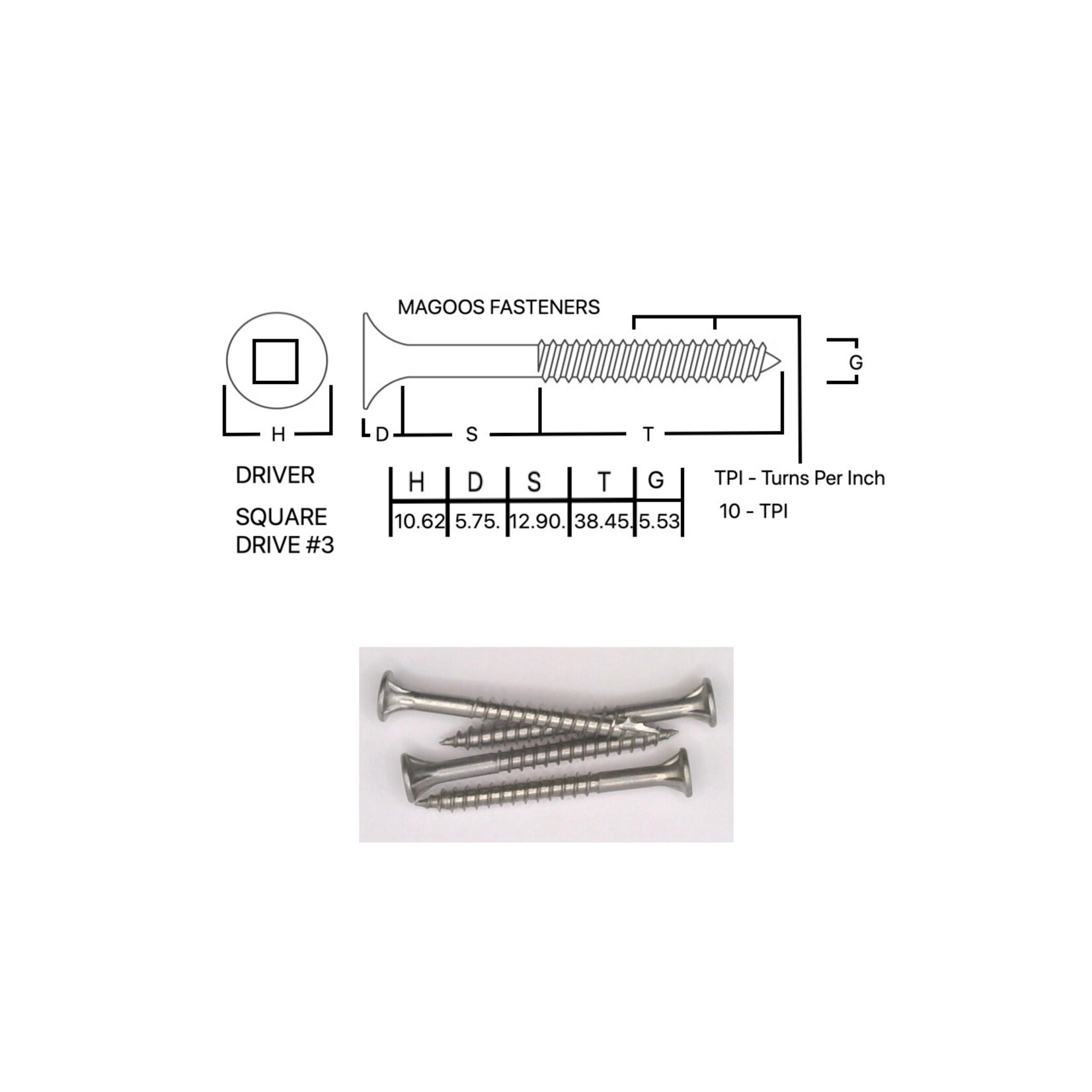 Screws SS316 Type 17 Bugle Batten 12-10 X 58mm SQUARE Drive