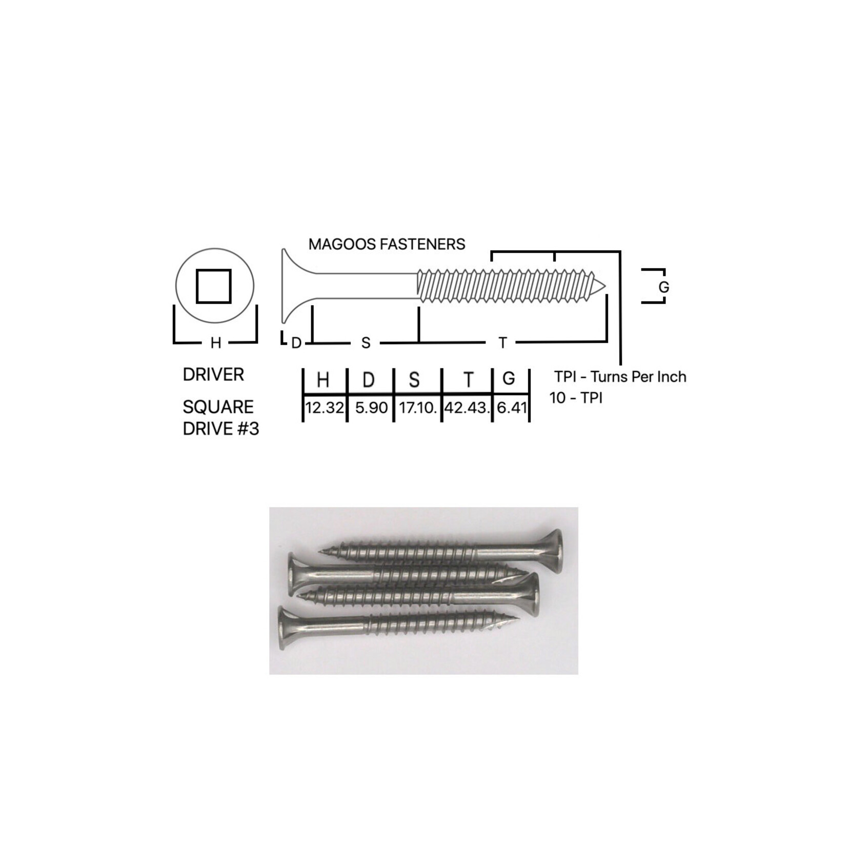 Screws SS316 Type 17 Bugle Batten 14-10 X 65mm SQUARE Drive