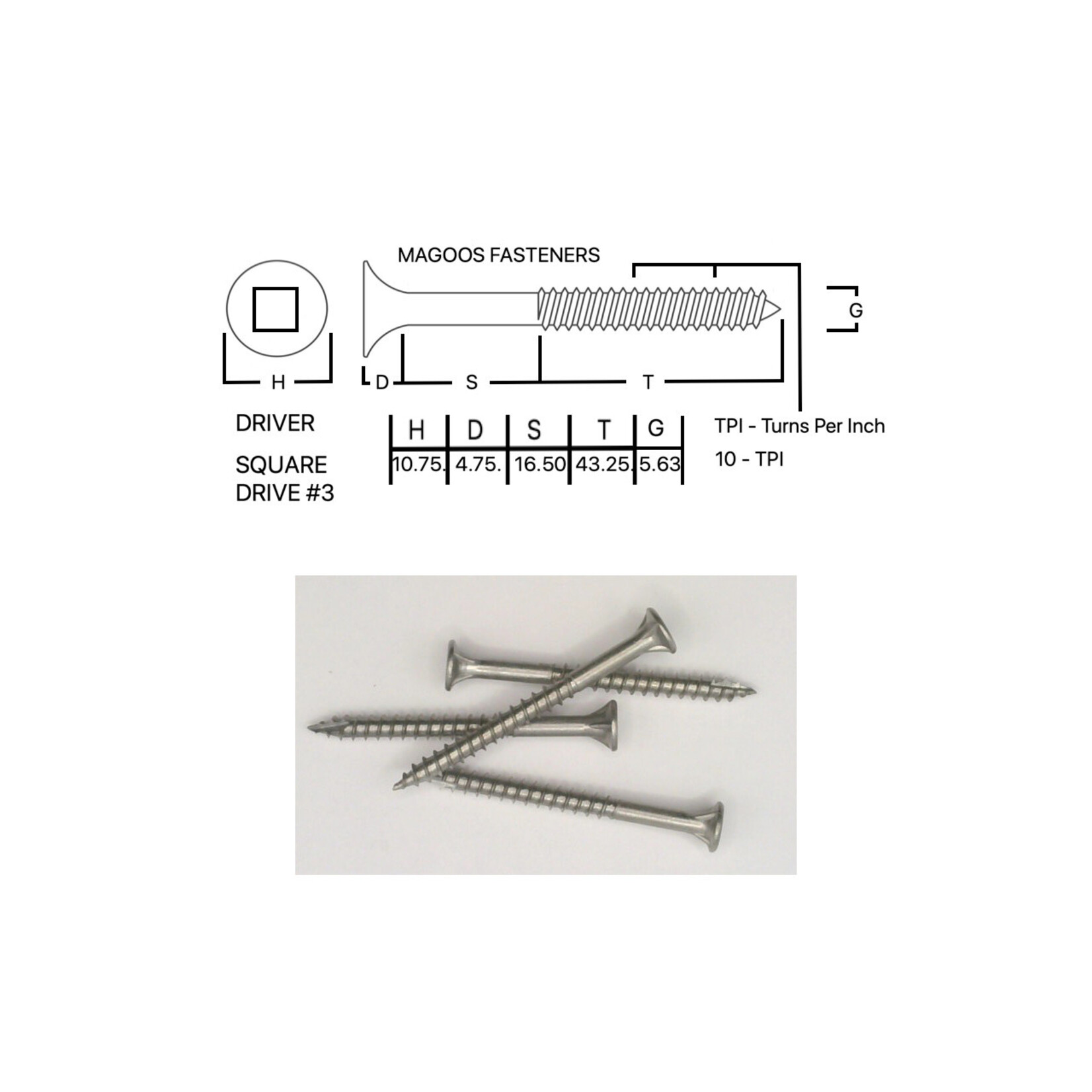 Screws SS316 Type 17 Bugle Batten 12-10 X 65mm SQUARE Drive