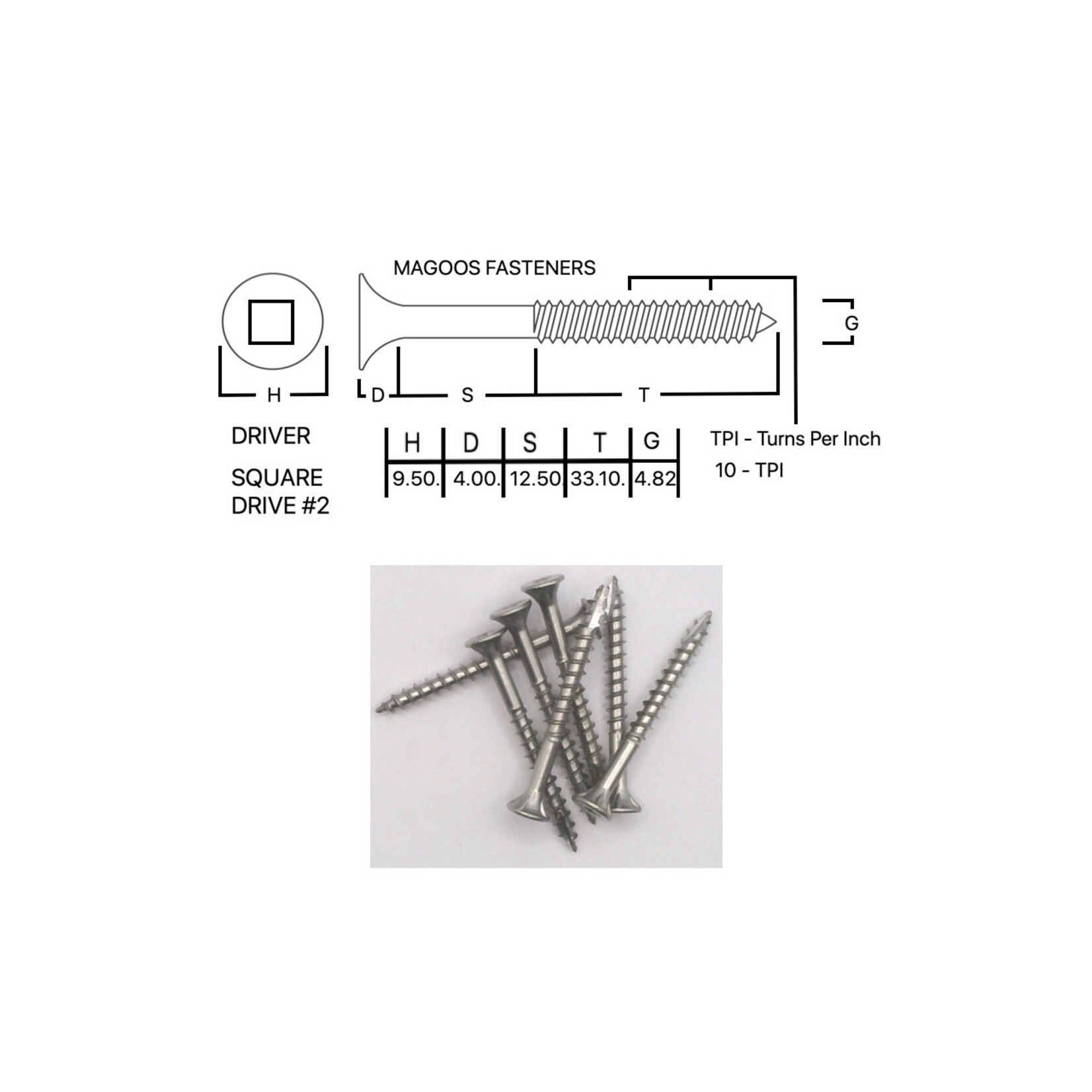 Screws SS316 Type 17 Bugle Batten 10-10 X 65mm SQUARE Drive