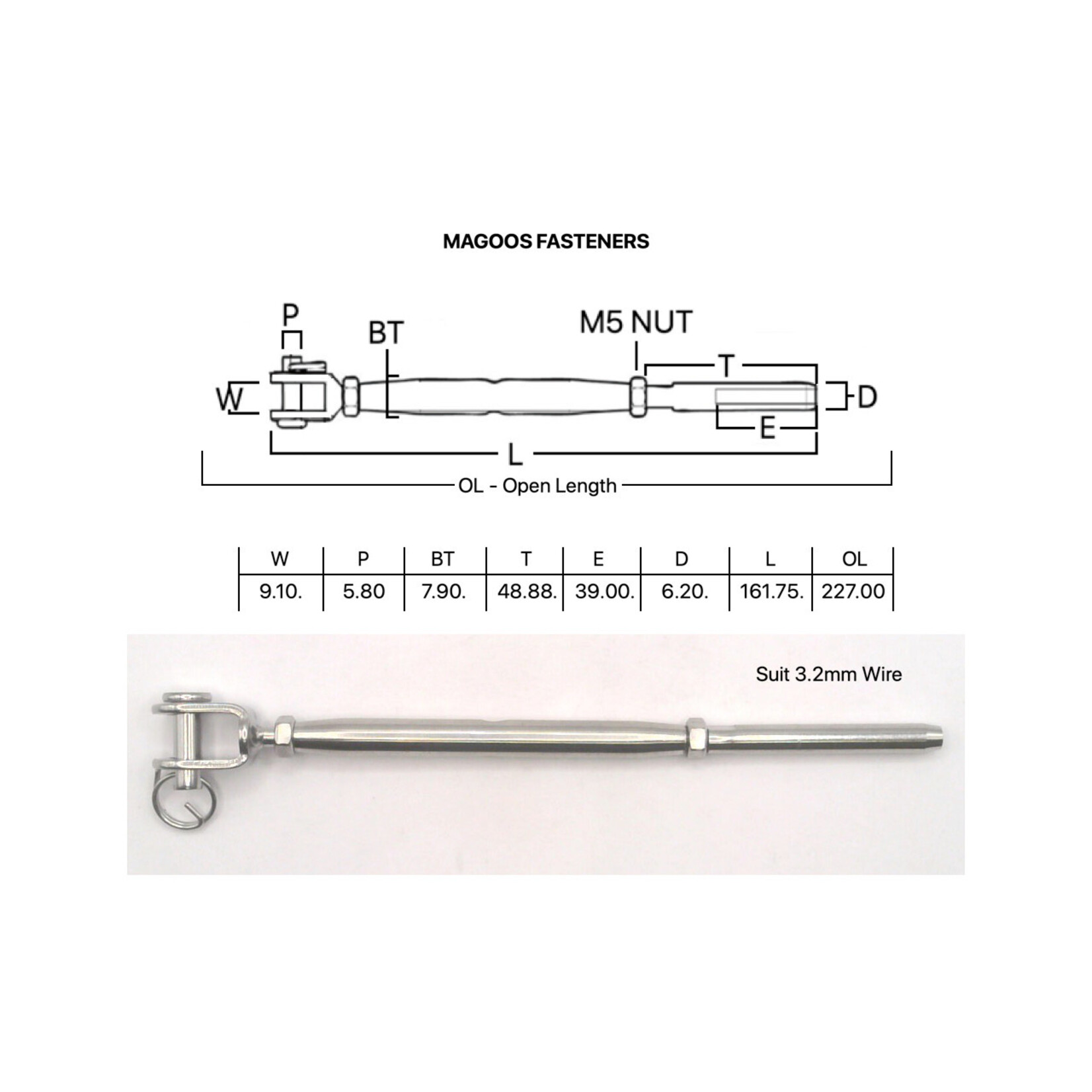 Hardware SS316 Rigging Screw Jaw & Swage M5 X 3.2